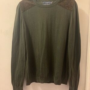 Topman Green Crewneck Sweater in Solid Knit, size US S